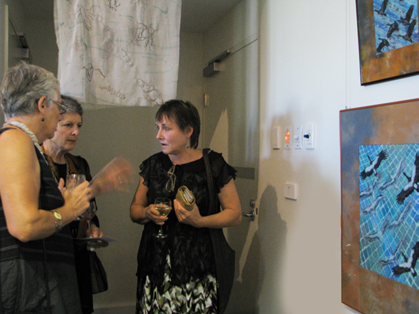 Judi Nikoleski with fellow textile artists.